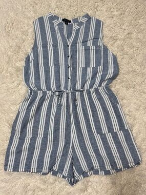 Women’s XL Kelly Renee Sleeveless Blue & White Stripe One-Piece Romper